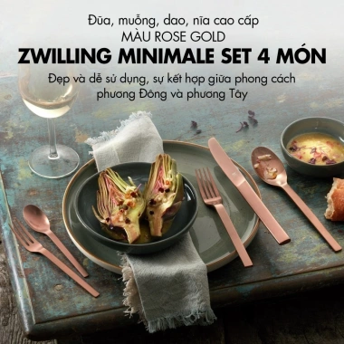 Bộ 4 món ZWILLING Minimale thép không gỉ Rose Gold – Đũa, Muỗng, Nĩa, Dao, giảm còn 394k 2 Bộ 4 món ZWILLING Minimale thép không gỉ Rose Gold – Đũa, Muỗng, Nĩa, Dao, giảm còn 394k 2