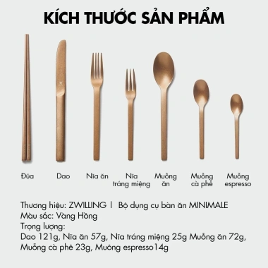 Bộ 4 món ZWILLING Minimale thép không gỉ Rose Gold – Đũa, Muỗng, Nĩa, Dao, giảm còn 394k 7 Bộ 4 món ZWILLING Minimale thép không gỉ Rose Gold – Đũa, Muỗng, Nĩa, Dao, giảm còn 394k 7
