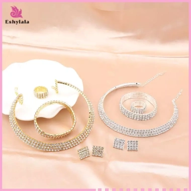 Bộ 4 Trang Sức Cô Dâu – Vòng Cổ, Vòng Tay, Bông Tai, Nhẫn – Thời Trang Sang Trọng, Chỉ 62,150₫