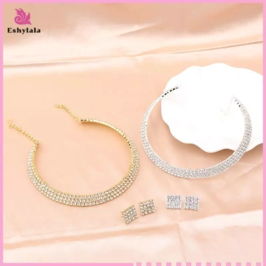 Bộ 4 Trang Sức Cô Dâu – Vòng Cổ, Vòng Tay, Bông Tai, Nhẫn – Thời Trang Sang Trọng, Chỉ 62,150₫