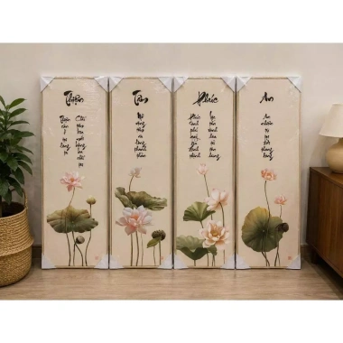 Bộ 4 tranh canvas phong cách cổ điển - Trang trí phòng trà, thiền, khách, nhà hàng, giảm giá 336.600 ₫