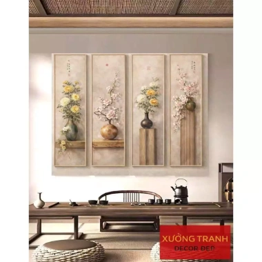 Bộ 4 tranh canvas phong cách cổ điển - Trang trí phòng trà, thiền, khách, nhà hàng, giảm giá 336.600 ₫