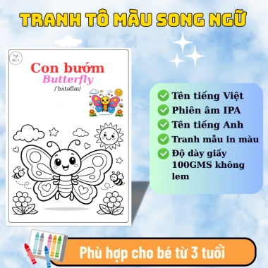 Bộ 40 Tranh Tô Màu Song Ngữ Việt Anh cho Bé - Giấy Dày 100gsm, Không Lem Màu, Giá giảm 39.999, phù hợp trẻ 3-6 tuổi 3