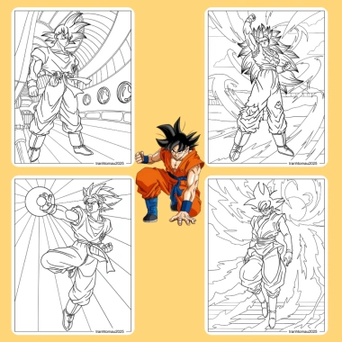 Bộ 40/20/10 tờ tranh tô màu Goku ngọc rồng giấy A4 A5 dày 160gsm GK401D giảm còn 22.800 VND