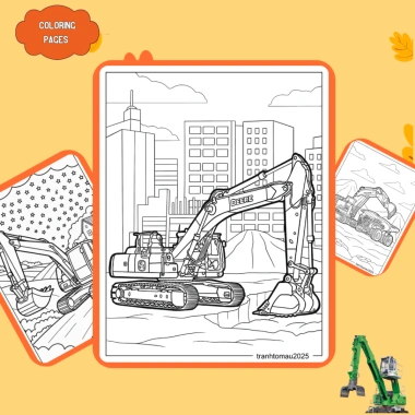 Bộ 40/20/10 tờ tranh tô màu máy xúc Excavator giấy A4 A5 70gsm E1.080T - Giá chỉ 13.100 VND
