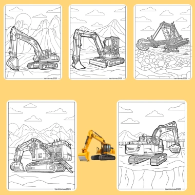 Bộ 40/20/10 tờ tranh tô màu máy xúc Excavator giấy A4 A5 70gsm E1.080T - Giá chỉ 13.100 VND
