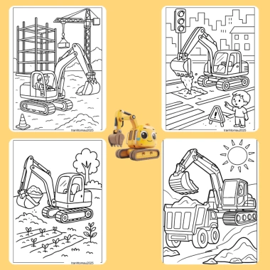 Bộ 40/20/10 tờ tranh tô màu máy xúc Excavator giấy A4 A5 70gsm Giá chỉ 13.100đ 3