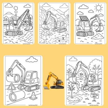Bộ 40/20/10 tờ tranh tô màu máy xúc Excavator giấy A4 A5 70gsm Giá chỉ 13.100đ 4