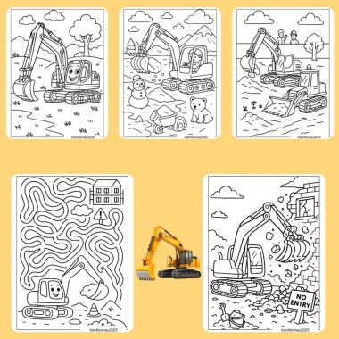 Bộ 40/20/10 tờ tranh tô màu máy xúc Excavator giấy A4 A5 70gsm Giá chỉ 13.100đ 5