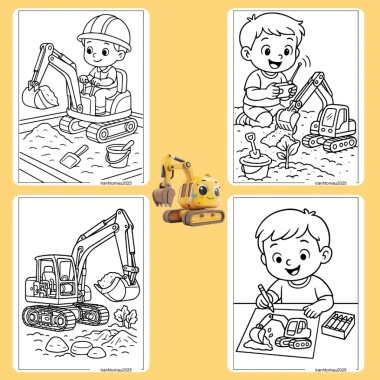 Bộ 40/20/10 tờ tranh tô màu máy xúc Excavator giấy A4 A5 70gsm Giá chỉ 13.100đ 6