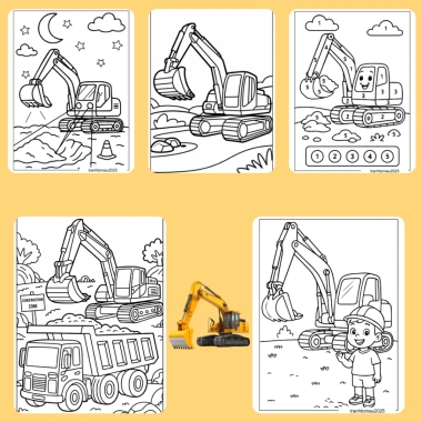 Bộ 40/20/10 tờ tranh tô màu máy xúc Excavator giấy A4 A5 70gsm Giá chỉ 13.100đ 7