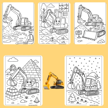 Bộ 40/20/10 tờ tranh tô màu máy xúc Excavator giấy A4 A5 70gsm Giá chỉ 13.100đ 8