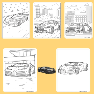 Bộ 42/25/10 tờ tranh tô màu xe BMW Bugatti - giấy A4/A5 70gsm, giảm còn 13.100₫