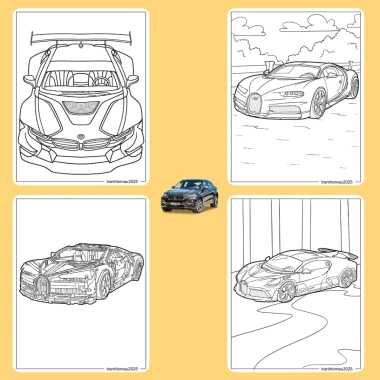 Bộ 42/25/10 tờ tranh tô màu xe BMW Bugatti - giấy A4/A5 70gsm, giảm còn 13.100₫