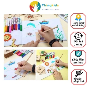 Bộ 48 Khuôn Vẽ Tranh và Tô Màu Gỗ Cho Bé - Kèm Bút, Giá Ưu Đãi 118k - Thngkids