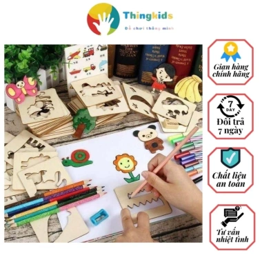 Bộ 48 Khuôn Vẽ Tranh và Tô Màu Gỗ Cho Bé - Kèm Bút, Giá Ưu Đãi 118k - Thngkids
