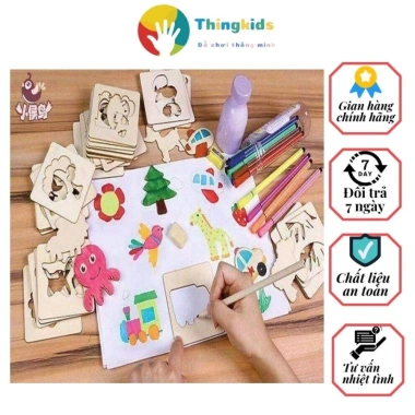 Bộ 48 Khuôn Vẽ Tranh và Tô Màu Gỗ Cho Bé - Kèm Bút, Giá Ưu Đãi 118k - Thngkids