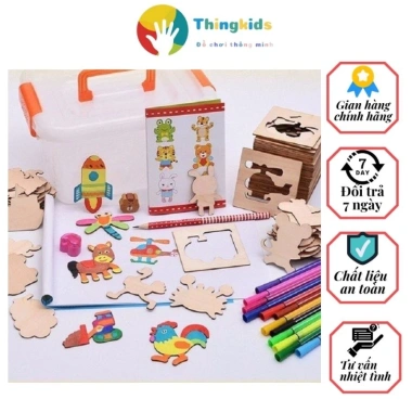 Bộ 48 Khuôn Vẽ Tranh và Tô Màu Gỗ Cho Bé - Kèm Bút, Giá Ưu Đãi 118k - Thngkids
