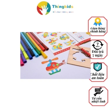 Bộ 48 Khuôn Vẽ Tranh và Tô Màu Gỗ Cho Bé - Kèm Bút, Giá Ưu Đãi 118k - Thngkids