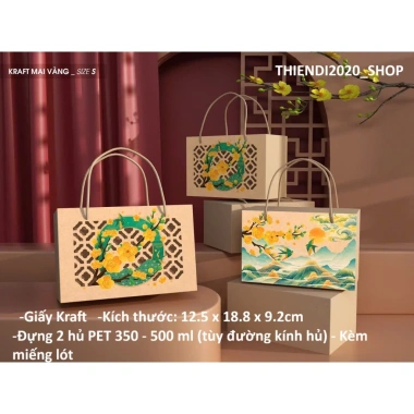 Bộ 5-10 Hộp Giấy Đựng Bánh Dứa và Bánh Kẹo Tết - Quà Tặng Tết Mai Vàng Đồng Hồ