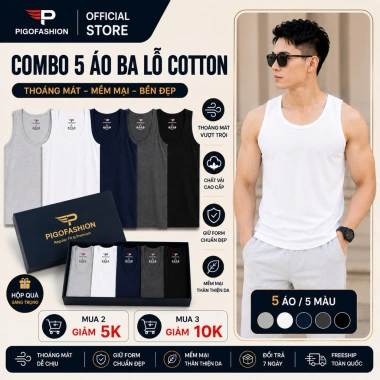 Bộ 5 áo thun ba lỗ nam thoáng mát, mềm mịn - ABL01 PigoFashion, nhiều màu, giá 259.000đ
