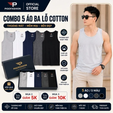 Bộ 5 áo thun ba lỗ nam thoáng mát, mềm mịn - ABL01 PigoFashion, nhiều màu, giá 259.000đ
