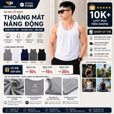 Bộ 5 áo thun ba lỗ nam thoáng mát, mềm mịn - ABL01 PigoFashion, nhiều màu, giá 259.000đ
