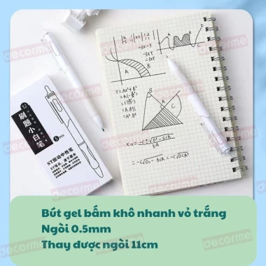 Bộ 5 bút gel nước vỏ trắng và 50 ngòi 0.5mm, mực đen viết êm mượt, phù hợp học sinh sinh viên văn phòng - Giá chỉ 40.900 VND 3