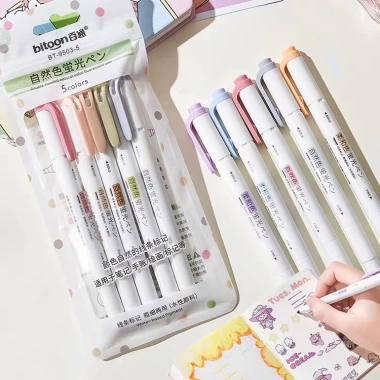 Bộ 5 bút highlight hai đầu bảo vệ mắt – viết êm, đa màu, bút đánh dấu văn phòng phẩm sáng tạo – 36.189₫