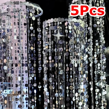 Bộ 5 Cái Hạt Rèm Nhựa 1M Sang Trọng, Dây Tua Rua Kim Sa Lấp Lánh Cửa Sổ