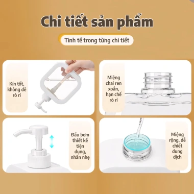 Bộ 5 chai chiết 500ml trong suốt - thiết kế đẹp, không rò rỉ, tiện lợi đựng sữa tắm, nước rửa tay, nước rửa chén, đồ gia đình - 31.000 VND
