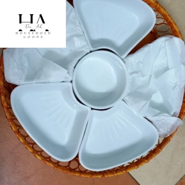 Bộ 5 chiếc bát dĩa hoa mặt trời sứ Bát Tràng cao cấp kèm khay mây giá 149.000₫