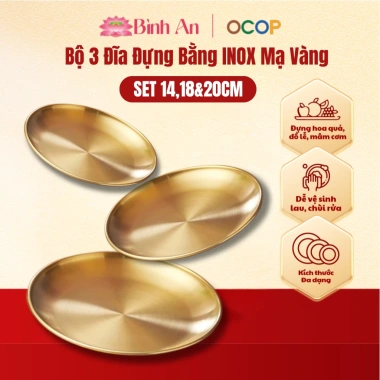 Bộ 5 Đĩa inox mạ vàng - Tháp bày quả, bày nước, đĩa lễ, đồ thờ cúng ngày Tết, giảm còn 28.600₫
