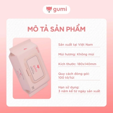 Bộ 5 gói khăn ướt Gumi không mùi không cồn không parabens cao cấp cho bé - Giá 115.000₫