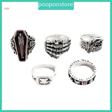 Bộ 5 Nhẫn Móc Thắt Lưng Đầu Lâu Kim Loại Bạc - Phong Cách Gothic, Giá chỉ 62.732₫