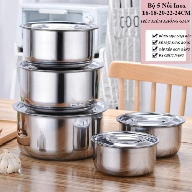 Bộ 5 Nồi Inox Cao Cấp 5 Size - Inox Sáng Bóng, Đa Năng, Giá Ưu Đãi 77.712₫ 8