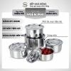 Bộ 5 nồi inox không quai, thố & hộp tròn - Xếp gọn, dùng bếp từ, giá chỉ 125k