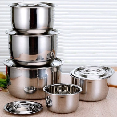 Bộ 5 nồi inox không quai, thố & hộp tròn - Xếp gọn, dùng bếp từ, giá chỉ 125k 3