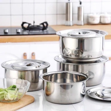 Bộ 5 nồi inox không quai, thố & hộp tròn - Xếp gọn, dùng bếp từ, giá chỉ 125k 5