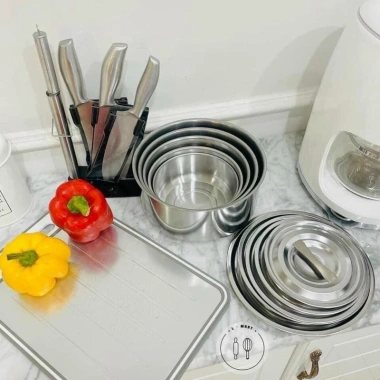 Bộ 5 nồi inox không tai không quai nắp đậy 15-24cm Giá chỉ 155.000 VNĐ