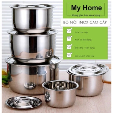 Bộ 5 Nồi Không Quai Cao Cấp My Home 16-24cm - Giá 88.000 VND, thiết kế hiện đại