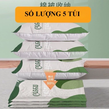 Bộ 5 túi hút chân không kèm bơm điện Đựng quần áo, chăn màn gọn gàng tiện lợi