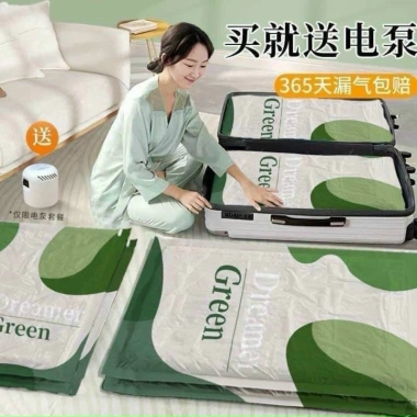 Bộ 5 túi hút chân không kèm bơm điện Đựng quần áo, chăn màn gọn gàng tiện lợi