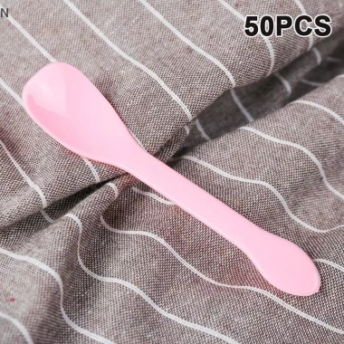 Bộ 50 Mini Nhựa Thìa Vàng Hồng - Thìa Thạch, Kem, Tráng Miệng, Khai Vị Dự Tiệc NS
