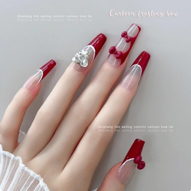 Bộ 50 móng tay hoạt hình nơ mèo Kitty nữ tính nhựa DIY dễ thương, trang trí 4