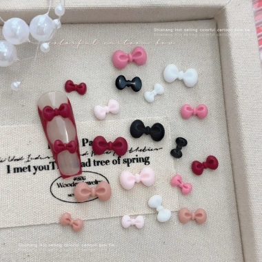 Bộ 50 móng tay hoạt hình nơ mèo Kitty nữ tính nhựa DIY dễ thương, trang trí 7