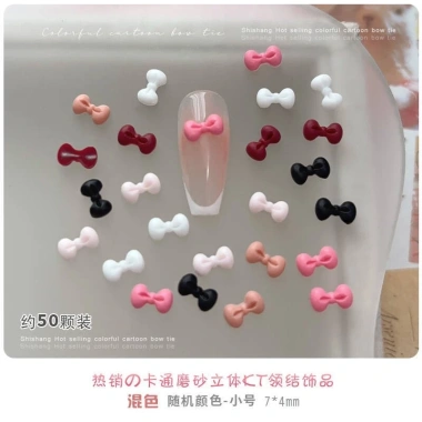 Bộ 50 móng tay hoạt hình nơ mèo Kitty nữ tính nhựa DIY dễ thương, trang trí 10