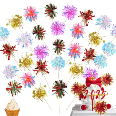 Bộ 50 Pháo Hoa Cupcake Toppers Trang Trí Bánh Giáng Sinh Năm Mới Thực Phẩm An Toàn Giá 25.570 VND