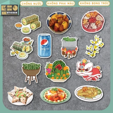 Bộ 50 Sticker Tết chống nước ST252 - Dán mũ bảo hiểm, điện thoại, laptop, guitar, vali - Giá chỉ 30.000₫