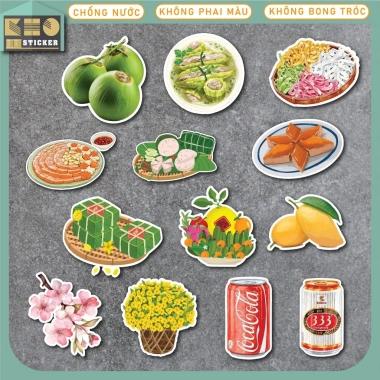 Bộ 50 Sticker Tết chống nước ST252 - Dán mũ bảo hiểm, điện thoại, laptop, guitar, vali - Giá chỉ 30.000₫